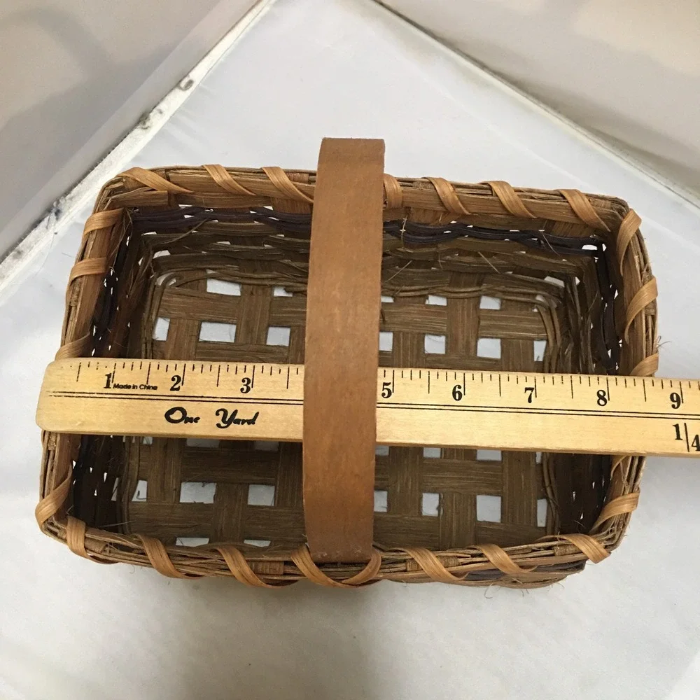 Woven Splint Basket Rectangle Medium Brown Rustic Farmhouse Decor Cottagecore